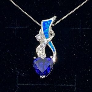 SS lab Opal/diamonds and natural tanzanite necklace
